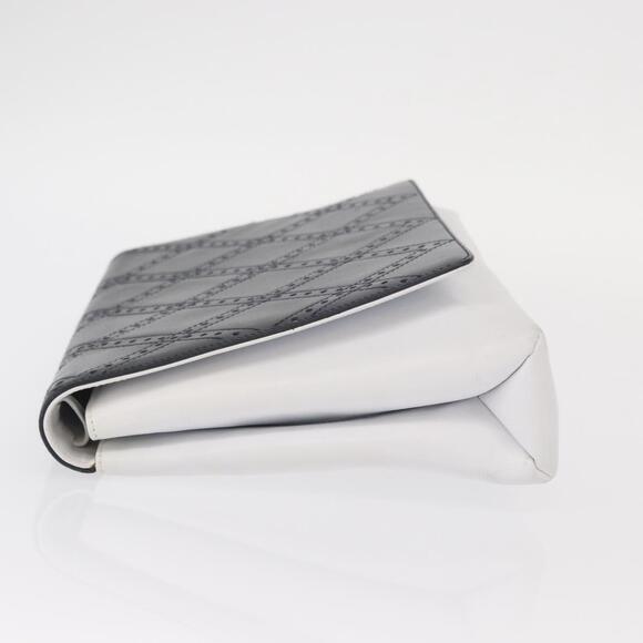 Salvatore Ferragamo Clutch Bag Leather Navy White gold Auth bs31766